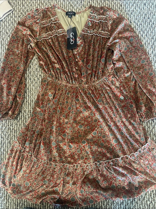 Gigio Dresses & Skirts - GGO Women's Floral Ruffle Long-Sleeve Dress in Rust Multi